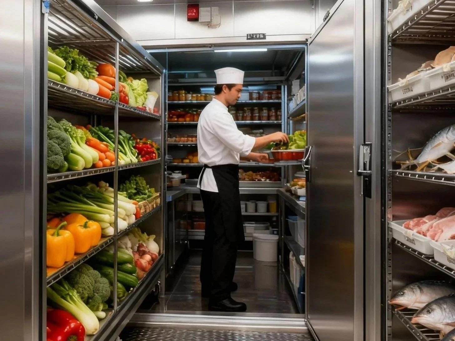 organized restaurant cooler or properly stored commercial food inventory.
